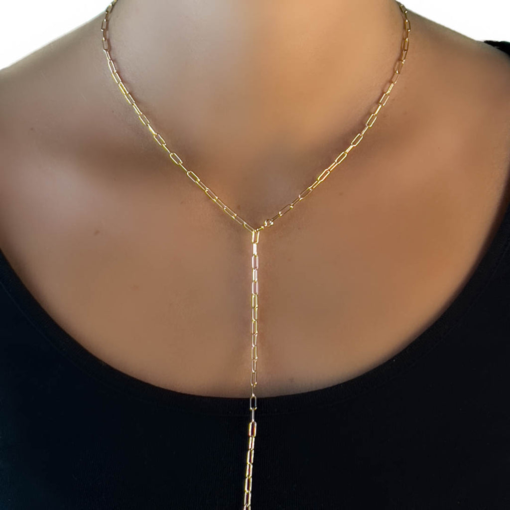 Paperclip Collier 750 Gold l 18K als Y-Kette getragen