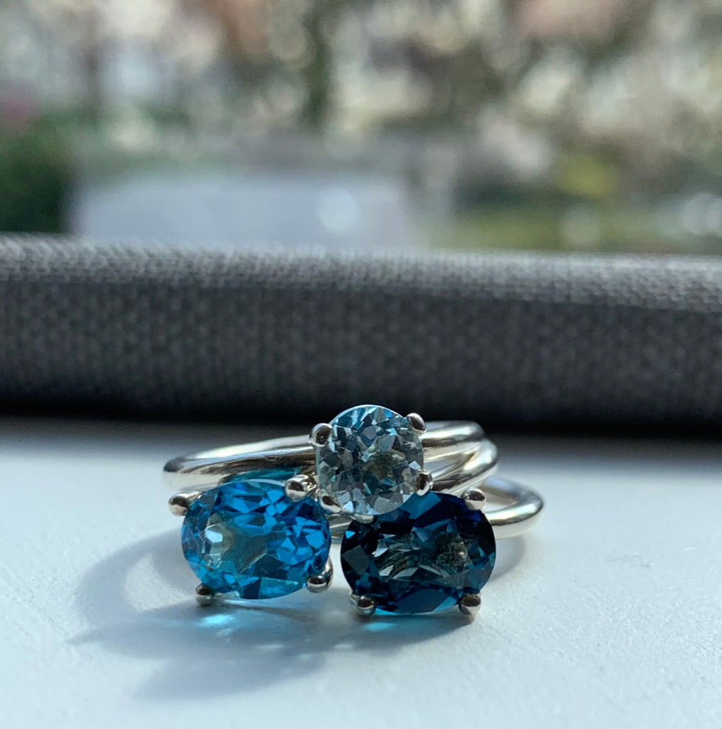 Ring Topas Sky Blue - Ring Topas Smoky Blue und Ring Topas Swiss Blue 925 Silber