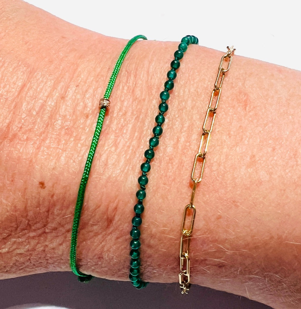 Armbandmix Green 750 Gold l 18K Gold - Armband Tiny Diamonds, Armband Tiny Green, Paperclip Bracelet 750 Gold