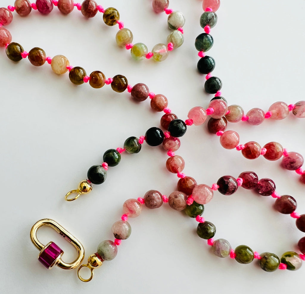 Wolter - TURMALIN Edelsteinkette OPEN END handgeknotet 750 Gold l 18K Gold