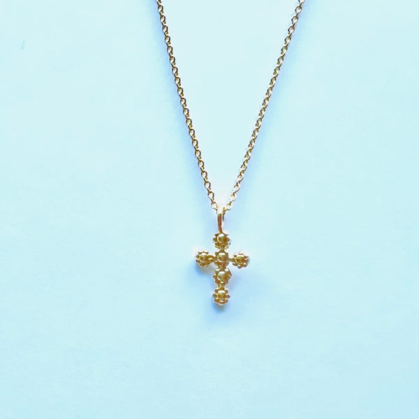 Anhänger TINY Flower Cross 18K Gold