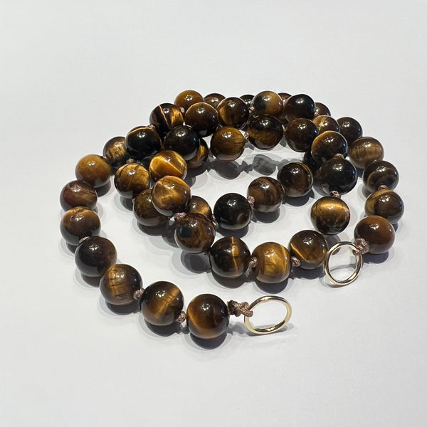 Wolter-Tigerauge Edelsteinkette 750 Gold l 18K Gold Open End