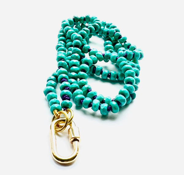 Wolter-TÜRKIS Edelsteinkette handgeknotet amethystfarbene Perlseide OPEN END 18K Gold