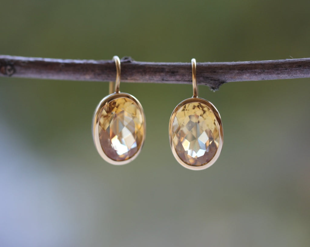 OHRRINGE Citrine - 750 Gold l 18 K Gold mit 2 Citrinen