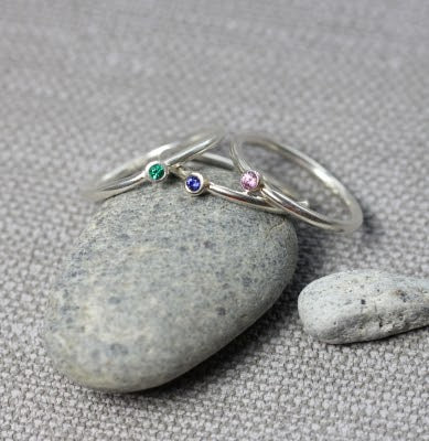 Wolter RING TINY als Ring-SET- 925 Silber (rechts)  mit pinkem Turmalin, blauem Saphir (Mitte) und Smaragd (links zu sehen)